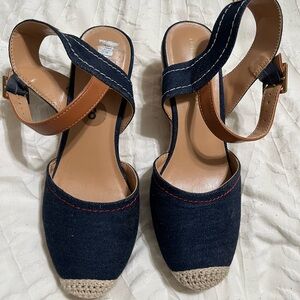 Tommy Hilfiger Navy and Tan Espadrille Sandals